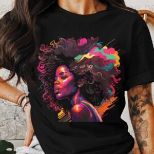 Afro Woman PNG Digital Download, Colorful Hair Portrait, Wall Art Print, Modern Art Illustration, Black Art Printable, Instant Download