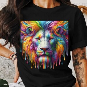 Rainbow Lion Digital Art, Colorful Lion Head, Dripping Paint Effect, Wall Art Print, Home Decor, Digital Download PNG