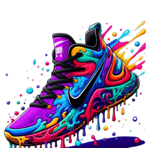 Colorful Shoe Art Digital Print, Painted Sneaker Poster, Dripping Paint Design, Trendy Footwear Wall Art, Nike Shoes Digital Download PNG
