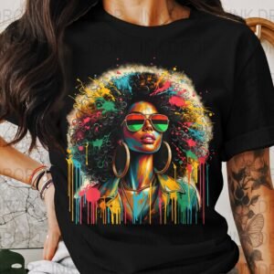 Afro Woman PNG, Black Pride Digital Download, Colorful Art Print, Sunglasses Illustration, Fashion Portrait, Woman Art Digital