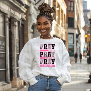 Pray On It, Pray Over It, Pray Through It, Digital Download PNG, Inspirational Saying, Faith Based, Checkered Pattern, Pink Theme