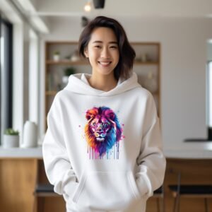 Colorful Lion Art Majestic Animal Illustration Print Hoodie