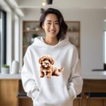Brown Puppy Dog Face Sweet and Cute Animal Art Style Hoodie