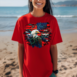 Majestic Eagle with American Flag Background Design T-Shirt
