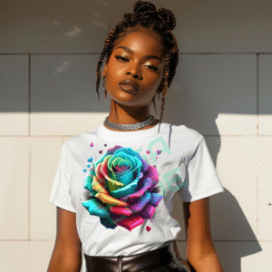 Vibrant Rainbow Rose Graphic Print T-Shirt