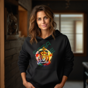 Fierce Lion Art with Christian Cross Hoodies