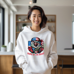 Patriotic Eagle Holding Gun Home Of The Brave Design Hoodie
