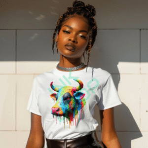 Dripping Rainbow Cow Colorful Graphic Design On T-Shirt