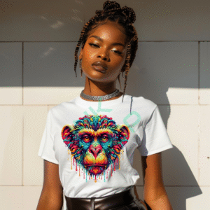 Colorful Monkey Face Graphic Back Print Trendy T-Shirt