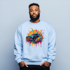 Mustang Sweatshirt, Car Art, Colorful Splash, Modern Design, Unique Gift, Trendy Sweatshirt, Automotive Fan Gift, Ford Mustang, Auto Art