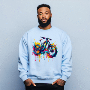 Colorful Mountain Bike Sweatshirt, Vibrant Bicycle Art, Unique Cycling Gift, Abstract Bike Design, Mountain Biking Apparel