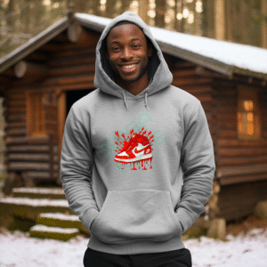 Iconic Red Drip Sneaker Sweatshirt, Urban Streetwear Kick Art, Paint Splash Graphic Apparel, Trendy Jordan Fan Gift Idea, Unique Shoe Lover