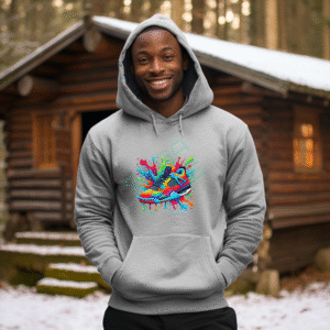 Vibrant Paint Splash Sneaker Hoodie, Colorful Urban Streetwear, Abstract Art Shoe Design, Unique Hip Hop Fashion, Cool Athletic Hoodie