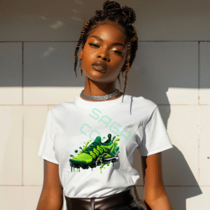 Vibrant Green Artistic Shoe Graphic Print T-Shirt