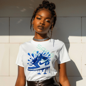 Vibrant Blue and White Splash Graphic T-Shirt