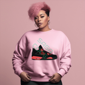 Iconic Air Jordan 4 Bred Sneaker Sweatshirt, Legendary Black Red Kicks Design, Retro Basketball Shoe Graphic, Urban Streetwear Fan Apparel