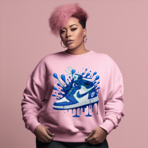 Dynamic Paint Drip Sneaker Sweatshirt, Urban Blue White High Top Shoe Art, Streetwear Graphic Design, Cool Sneakerhead Apparel Gift