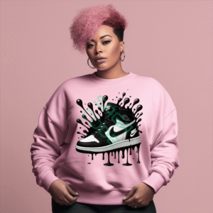 Iconic Sneaker Drip Sweatshirt, Black White High Top Athletic Shoe Art, Urban Streetwear Inspired Apparel, Unique Paint Splatter Design Gift