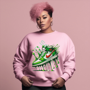 Dynamic Green Dripping Sneaker Sweatshirt, Urban Style Shoe Art Hoodie, Vibrant Slime Design, Unique Athletic Kicks Graphic, Streetwear