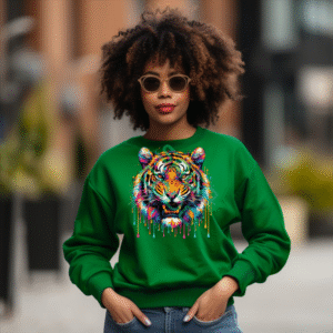 Colorful Tiger Sweatshirt, Abstract Animal Art Sweatshirt, Unique Graphic Sweatshirt, Trendy Sweatshirt for Men and Women