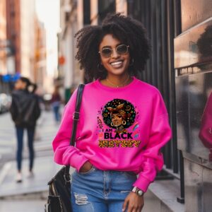 Black History Sweatshirt, African American Woman Art, Leopard Print Design, Empowerment Gift, Melanin Pride, Cultural Heritage Sweatshirt