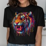Vibrant Paint Drip Tiger Head T-Shirt