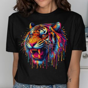 Vibrant Paint Drip Tiger Head T-Shirt