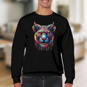 Vibrant Paint Drip Panther Sweatshirt | Abstract Big Cat Art