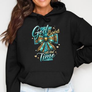 God is Good Glitter Cross Hoodie with Leopard Bow