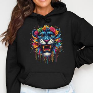 Vibrant Paint Splatter Lion Head Hoodie