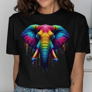 Vibrant Elephant Art T-Shirt - Psychedelic Dripping Colors