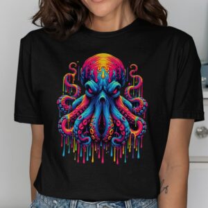 Neon Octopus Underwater Sea Creature Graphic Print T-Shirt