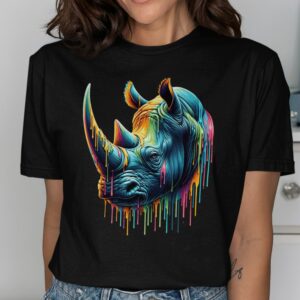 Vibrant Paint Drip Rhino Graphic T-Shirt