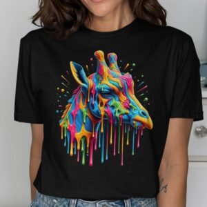 Vibrant Paint Drip Giraffe Art T-Shirt