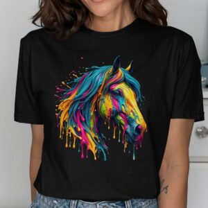 Vibrant Paint Drip Horse Head T-Shirt
