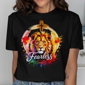 Fearless Faith Lion & Cross Watercolor T-Shirt