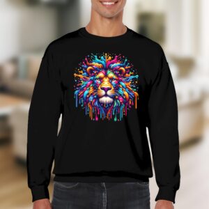 Vibrant Paint Splatter Lion Head Art Sweatshirt