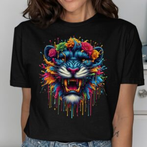 Vibrant Paint Splatter Tiger Head T-Shirt