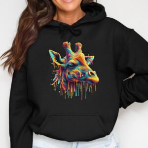 Vibrant Paint Drip Giraffe Art Hoodie
