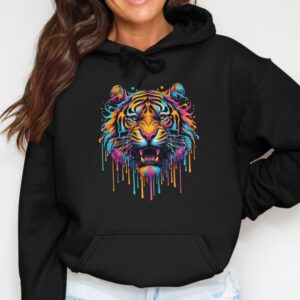 Vibrant Paint Drip Tiger Head Hoodie