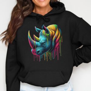 Vibrant Paint Drip Rhino Hoodie