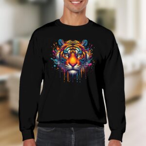 Vibrant Paint Splatter Tiger Head Art Sweatshirt