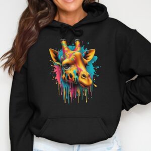 Vibrant Paint Splatter Giraffe Art Hoodie
