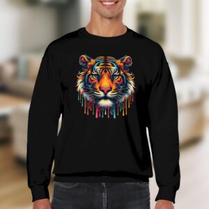 Vibrant Paint Drip Tiger Head Art Sweatshirt