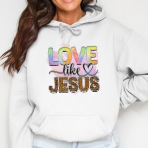 Love Like Jesus Watercolor Leopard Plaid Hoodie