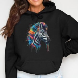 Rainbow Zebra Art Hoodie - Vibrant Paint Splatter Design