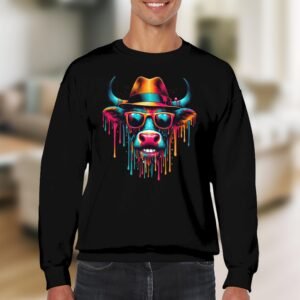 Vibrant Pop Art Bull Head Dripping Paint Sweatshirt