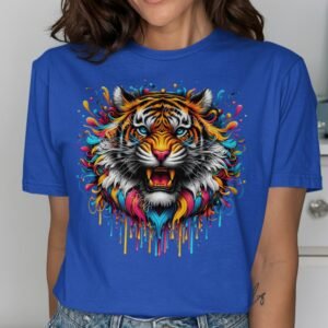 Vibrant Splatter Tiger Head T-Shirt