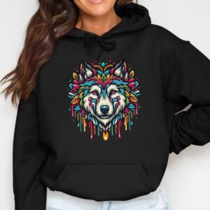 Vibrant Graffiti Wolf Head Art Hoodie
