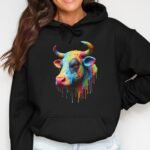 Colorful Dripping Cow Head Art Hoodie